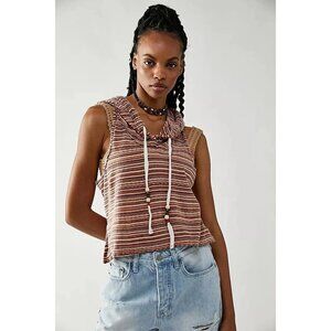 Free People On Fire Hoodie Tank Blouse Top Striped Sleeveless Cropped XS 266018